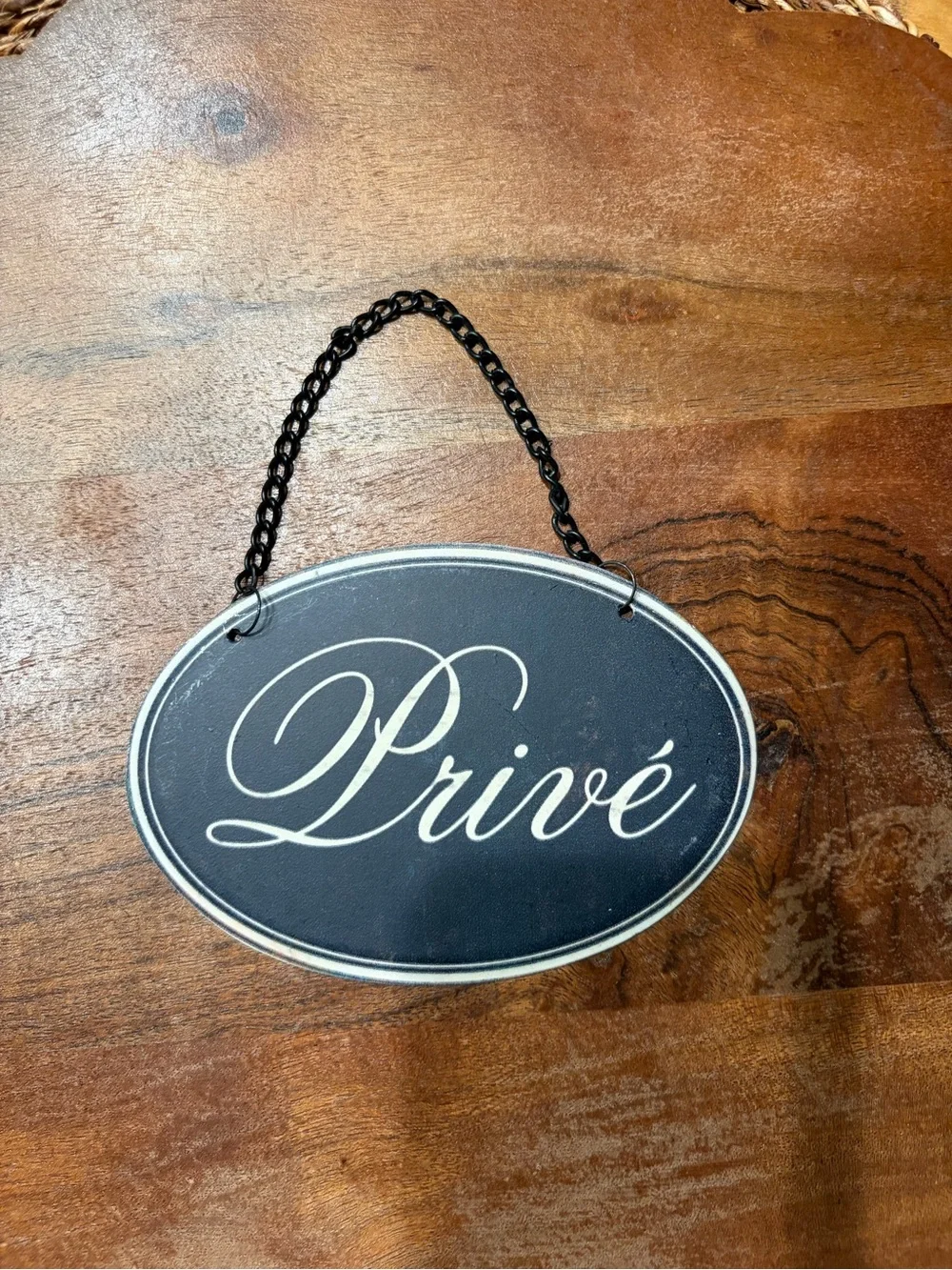 Privé Black and Cream Oval Hanging Wall Signs - Set of 2